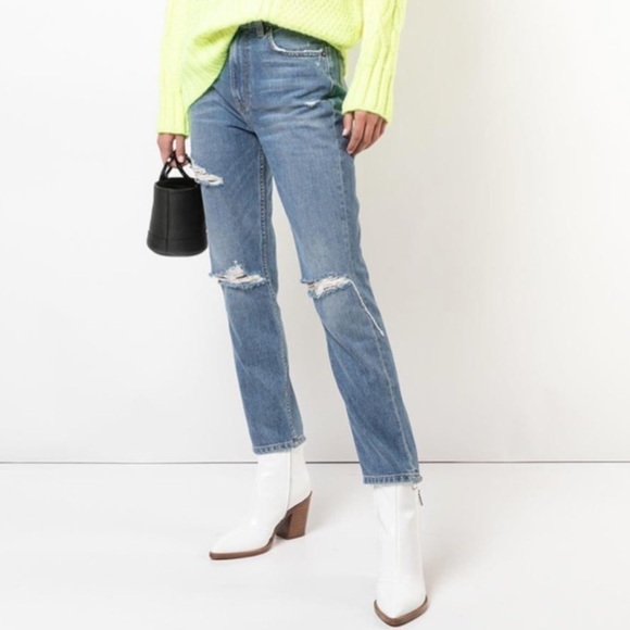 Reformation Julia Blue Crop High Rise Cigarette Jeans - Picture 3 of 10